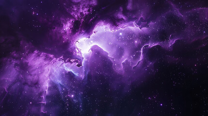 Fototapeta premium Ethereal purple nebula with soft, twinkling stars set against a black background, capturing the vastness and beauty of outer space.