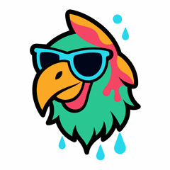 Parrot logo design vector art illustration. Parrot head with sunglasses icon illustration.
