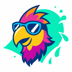 Parrot logo design vector art illustration. Parrot head with sunglasses icon illustration.
