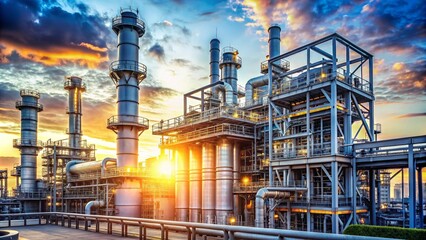 Fototapeta premium Gas power plant with pipelines , Energy, industrial, infrastructure, fuel, production, technology, station