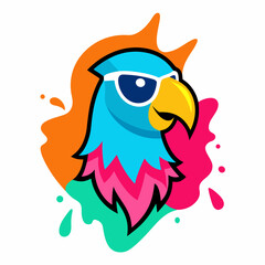 Parrot logo design vector art illustration. Parrot head with sunglasses icon illustration.
