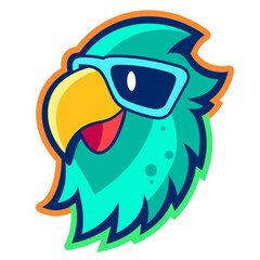 Parrot logo design vector art illustration. Parrot head with sunglasses icon illustration.

