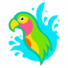 Parrot logo design vector art illustration. Parrot head with sunglasses icon illustration.
