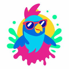 Parrot logo design vector art illustration. Parrot head with sunglasses icon illustration.
