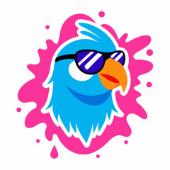 Parrot logo design vector art illustration. Parrot head with sunglasses icon illustration.

