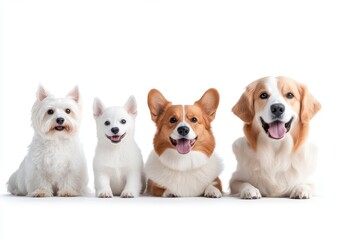 Adorable dogs of different breeds sitting together, showcasing their unique personalities and joyful expressions.