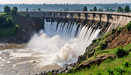 Obraz premium Barrage en pleine action déversant de grandes quantités d'eau