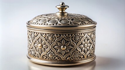 Beautiful metal sugar container with intricate design and patterns, metal, sugar, container, kitchen, storage, decorative, elegant