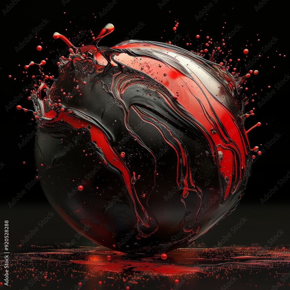 Poster this captivating 3d artwork showcases a striking spherical shape, elegantly coated in a glossy black