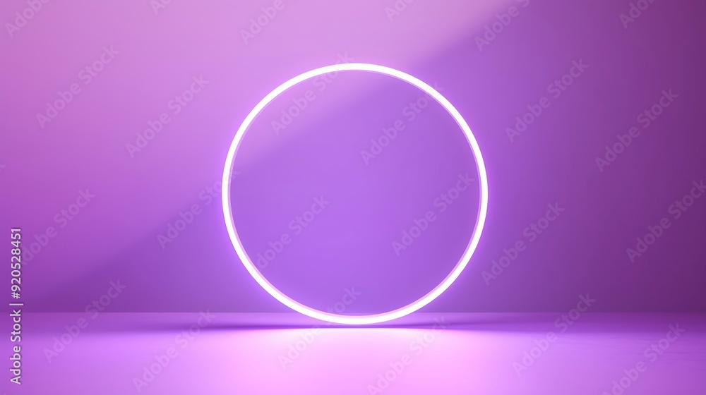 Aufkleber purple neon circle illuminated against a gradient background in a minimalist setting