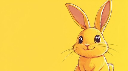 Fototapeta premium Cute yellow bunny with big eyes on a yellow background.