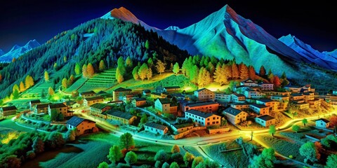 Mountain village captured in high detail from a laser LIDAR scan, mountain, village, LIDAR, scan, high detail, landscape