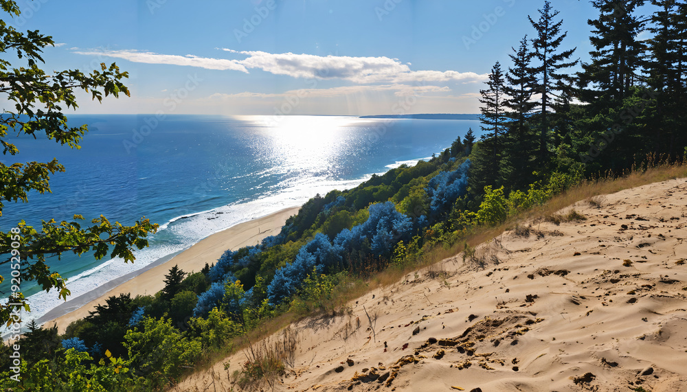 Wall mural vue spectaculaire sur la plage depuis une dune sablonneuse