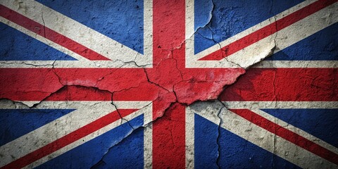 Fototapeta premium United Kingdom flag painted on a cracked wall , UK, flag, cracked, texture, background, patriotic, national, symbol, wallpaper