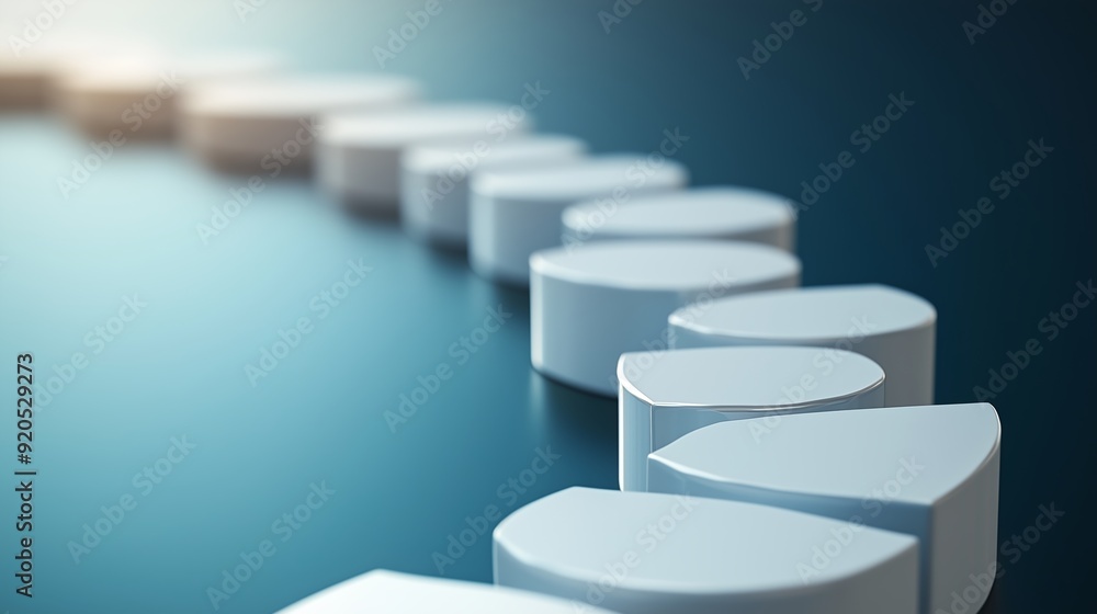 Poster a smooth arrangement of white semicircular shapes on a blue background points toward a light source,