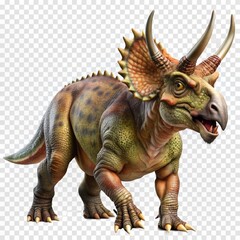 Obraz premium ancient animal horned dinosaur realistic photo illustration on transparent background