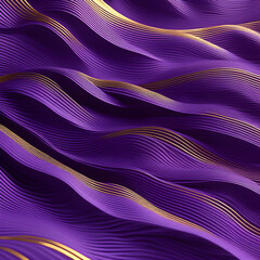 Luxury purple wavy background with golden lines. 3d render illustration