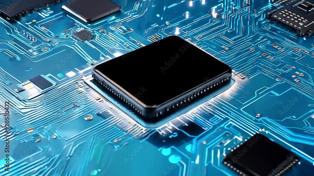 Poster high-resolution rendering of a circuit board showcasing advanced components and connections
