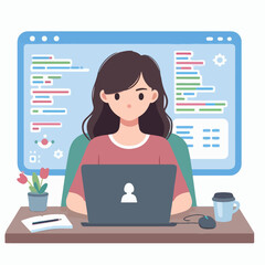 Coder female as professional programmer for web scripts tiny person concept Illustration 