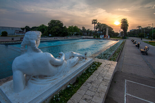 Izmir, Turkey - April 18, 2018 : Woman Lying Down Statue view in Izmir Kulturpark. Statue was made by sculptor Sadi Calik in Turkey.
