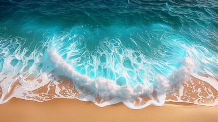 Obraz premium Calm ocean waves gently rolling onto a sandy beach under bright sunlight