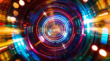 Fototapeta premium A vibrant and captivating abstract image showcasing dynamic light swirls beautifully arranged in a circular design