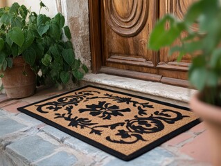 Welcome Mat with Floral Design