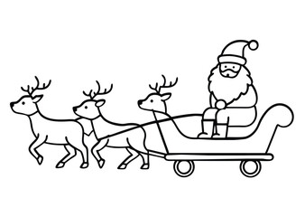 illustration of Santa clause riding his sleigh pulled by reindeers. Vector Christmas element white background 