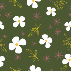 Cute hand drawn vintage floral pattern seamless  background
