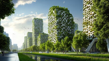 Fototapeta premium Sustainable infrastructure design integrating green spaces with innovative architecture in a cityscape