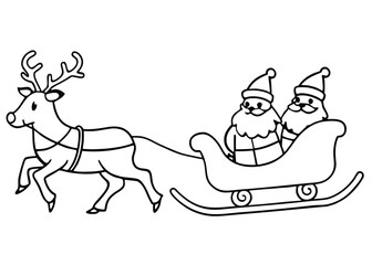 illustration of Santa clause riding his sleigh pulled by reindeers. Vector Christmas element white background 