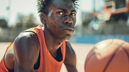 An Afro-American male basketball player holding a ball.