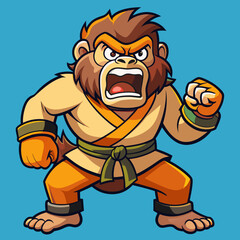 Obraz premium gorilla monkey cartoon karate character mascot in kimono