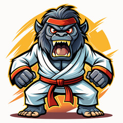 gorilla monkey cartoon karate character mascot in kimono