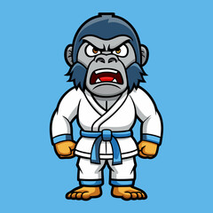 Obraz premium gorilla monkey cartoon karate character mascot in kimono