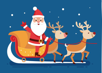 illustration of Santa clause riding his sleigh pulled by reindeers. Vector Christmas element white background 