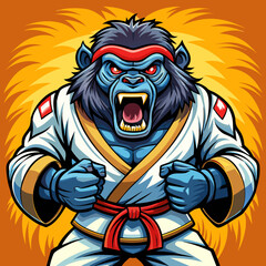 gorilla monkey cartoon karate character mascot in kimono