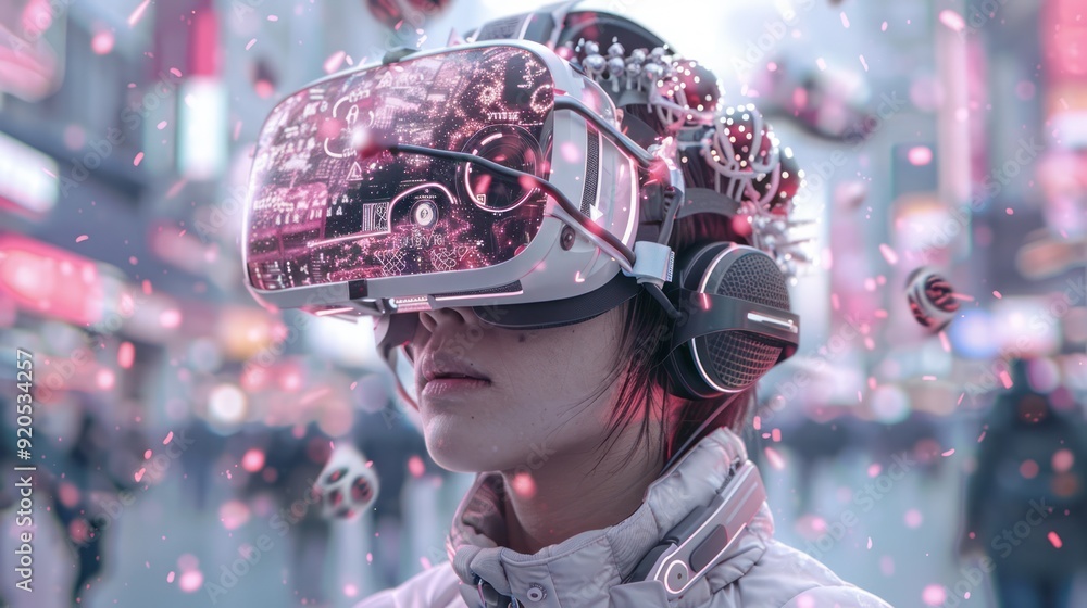 Poster futuristic entrepreneur in vr headset exploring tech innovation in high resolution 32k - startup tec