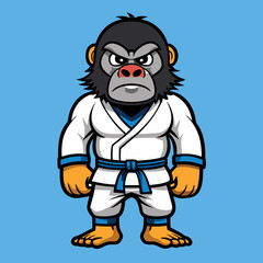 Obraz premium gorilla monkey cartoon karate character mascot in kimono