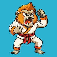 Naklejka premium gorilla monkey cartoon karate character mascot in kimono
