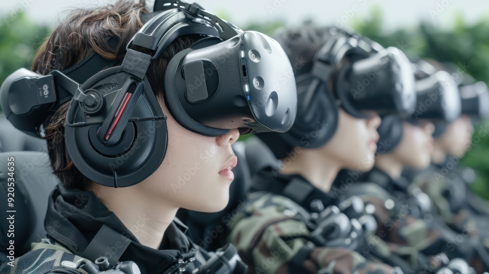Poster futuristic virtual reality startup team engaged in 32k high resolution simulation for tech innovatio