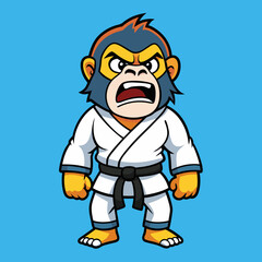Naklejka premium gorilla monkey cartoon karate character mascot in kimono
