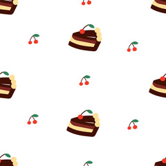 seamless pattern covered cakes with cherry. Template for Notebook covers, pattern for wallpapers, textile or for cafe, bakery. hand-drawn vector elements. Cute sweet food. National dessert day