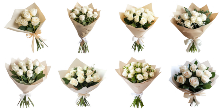 Rose bouquet transparent collection set in png no background for valentine decoration.