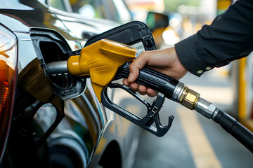 Close-up of Hand Fueling Car with Green Gas Pump