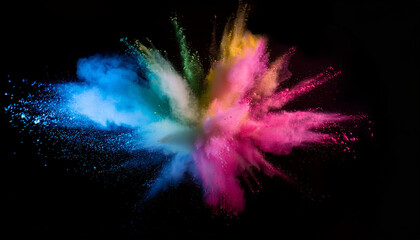 Fototapeta premium Colored powder explosion. Abstract closeup dust on backdrop. Colorful explode.