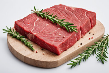 Fototapeta premium Raw beef meat steak with rosemary on white background
