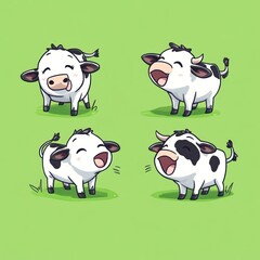 Obraz premium Four cute cartoon cows with various expressions.