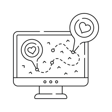 recommend clip art: Heart marked map icon, perfect for travel, location-based services, or romantic getaways