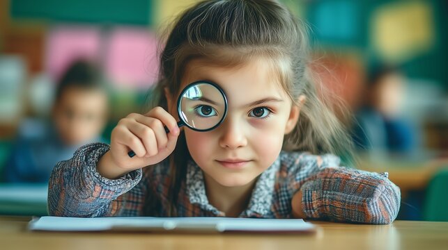 Young Girl Looking Through Magnifying Glass